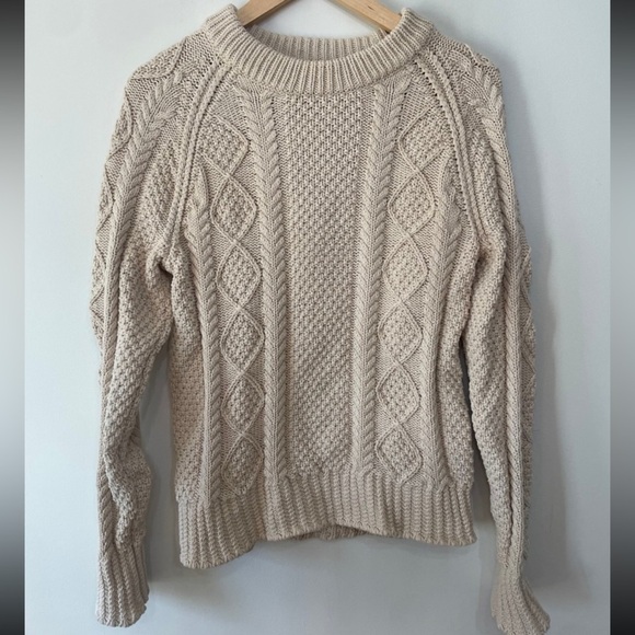 LL Bean Signature Cable Chunky Knit Cotton Sweater Fisherman Cream Women’s Sz M - Picture 1 of 8